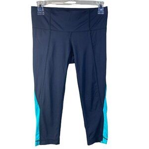 Athleta Capri Black Green Crop Leggings XS Yoga Band Waist Hidden Pocket